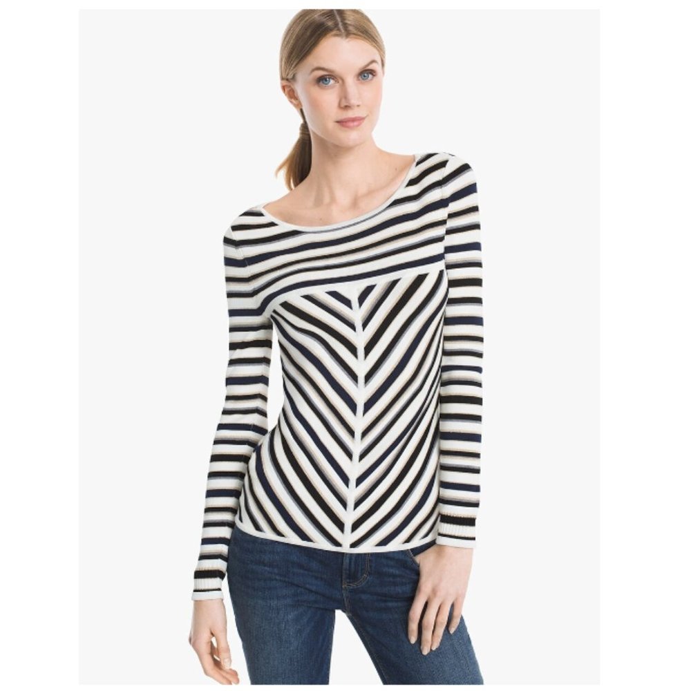 White House Black Market Black & White Striped Scoop Neck Sweater